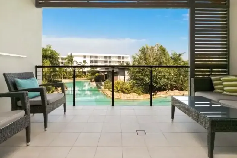 The resort lobby in afternoon light